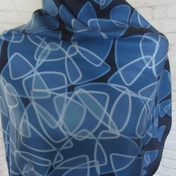 Heesen Italian Silk Scarf Blue Boomerang Design - Picture 2 of 9